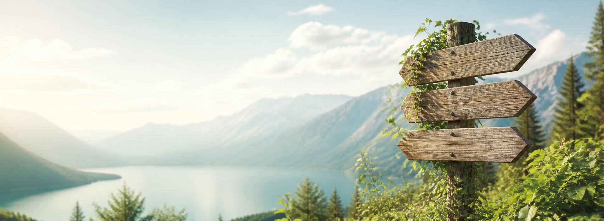 Mountain trail signs representing support and growth